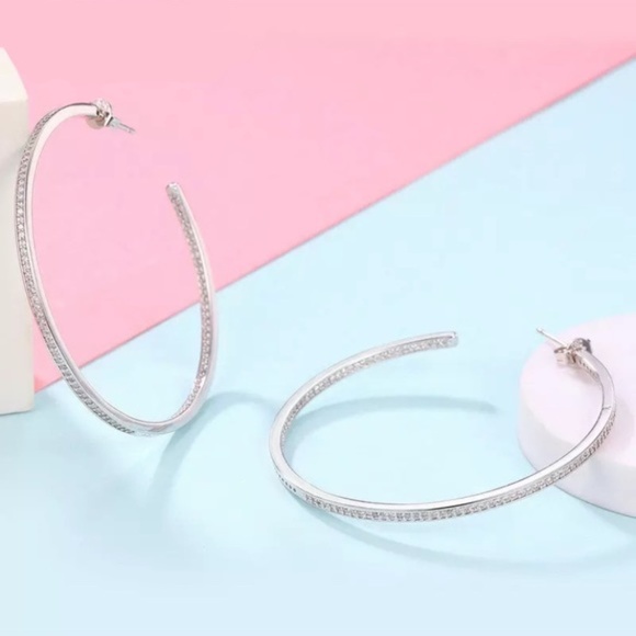 66mm Jumbo Hoop Double Inlay Eternity Earrings - Picture 2 of 16